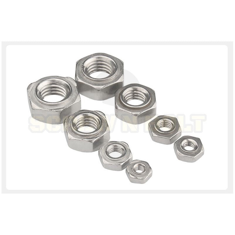 หัวน็อตอาร์ค ตัวเมียอาร์ค หกเหลี่ยม สแตนเลส 304 เกลียวมิล หยาบ M3M4M5M6M8M10M12M16 / Hexagon Weld Nut DIN929 SUS304