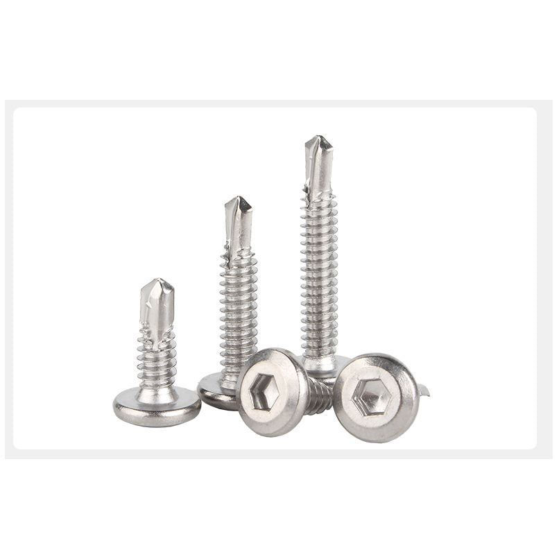 น็อต สกรู หัวกลมแบน หกเหลี่ยม สแตนเลส 410 ปลายสว่าน #12 #14 / Round Flat Head Hex Socket Drilling Screw SUS410 #12 #14