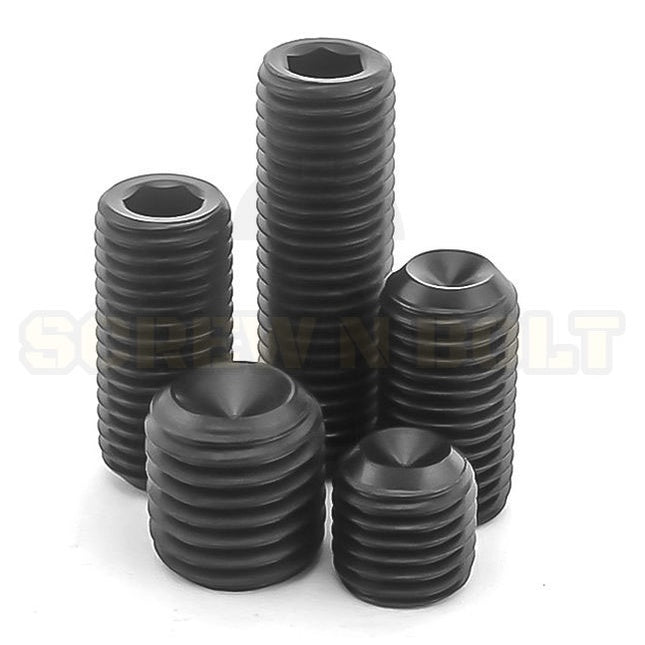 สกรู ตัวหนอน ขัน หกเหลี่ยม ปลายตัด เหล็กแข็ง 12.9 เกลียวหุน #8 #10 / Hex Socket Set Screw Cup Point Gr. 12.9