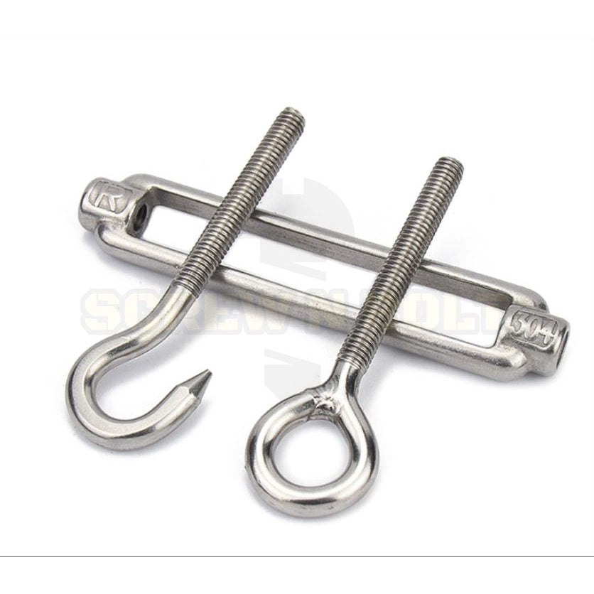 เกลียวเร่ง ยึด-ปรับระดับ สลิง โซ่ แบบ ตะขอ-ห่วง สแตนเลส 304 - 3/8 1/2 9/16 5/8 / Turnbuckle Hook-Eye, SUS304