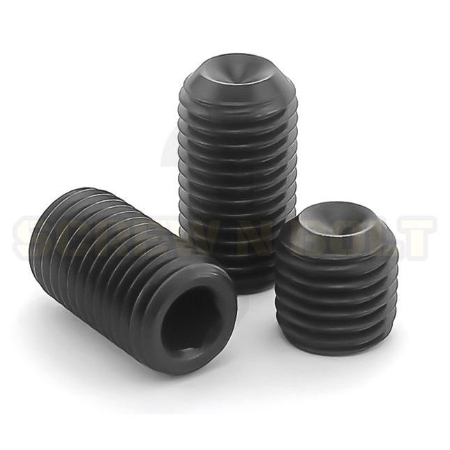 สกรู ตัวหนอน ขัน หกเหลี่ยม ปลายตัด เหล็กแข็ง 12.9 เกลียวหุน #8 #10 / Hex Socket Set Screw Cup Point Gr. 12.9