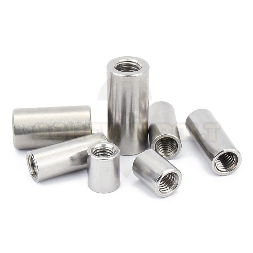 ข้อต่อสตัด ตัวเมีย แบบกลม ยาว สแตนเลส 304 เกลียวมิล หยาบ M10 M12 M14 M16 / Cylinder Coupling Nut SUS304