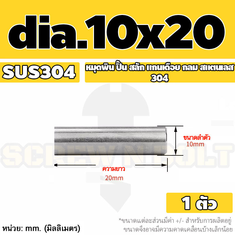 หมุดพิน ปิ๊น สลัก แกนเดือย สแตนเลส 304 กลม dia. 10 mm. / Solid Parallel / Dowel Pins SUS304 dia. 10 mm.