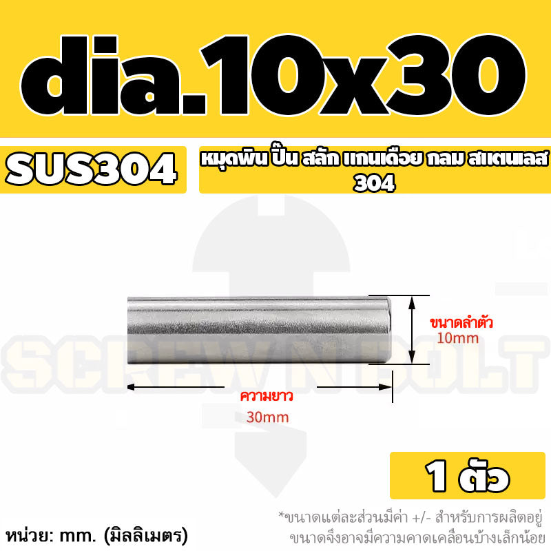 หมุดพิน ปิ๊น สลัก แกนเดือย สแตนเลส 304 กลม dia. 10 mm. / Solid Parallel / Dowel Pins SUS304 dia. 10 mm.
