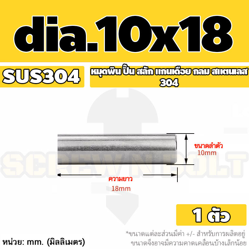 หมุดพิน ปิ๊น สลัก แกนเดือย สแตนเลส 304 กลม dia. 10 mm. / Solid Parallel / Dowel Pins SUS304 dia. 10 mm.