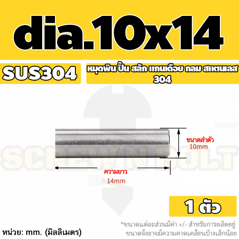 หมุดพิน ปิ๊น สลัก แกนเดือย สแตนเลส 304 กลม dia. 10 mm. / Solid Parallel / Dowel Pins SUS304 dia. 10 mm.