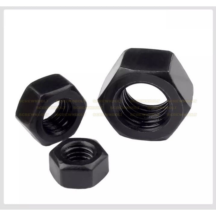 หัวน็อต ตัวเมีย หกเหลี่ยม เหล็กแข็ง 8.8 รมดำ เกลียวมิล หยาบ M20 - M36 / 8.8 Grade Hexagon Nut Black Oxide