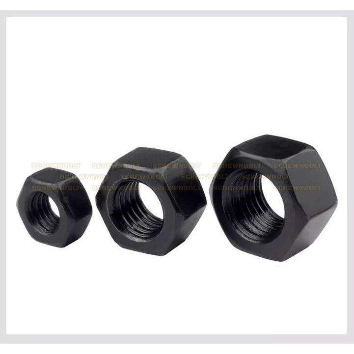 หัวน็อต ตัวเมีย หกเหลี่ยม เหล็กแข็ง 8.8 รมดำ เกลียวมิล หยาบ M20 - M36 / 8.8 Grade Hexagon Nut Black Oxide