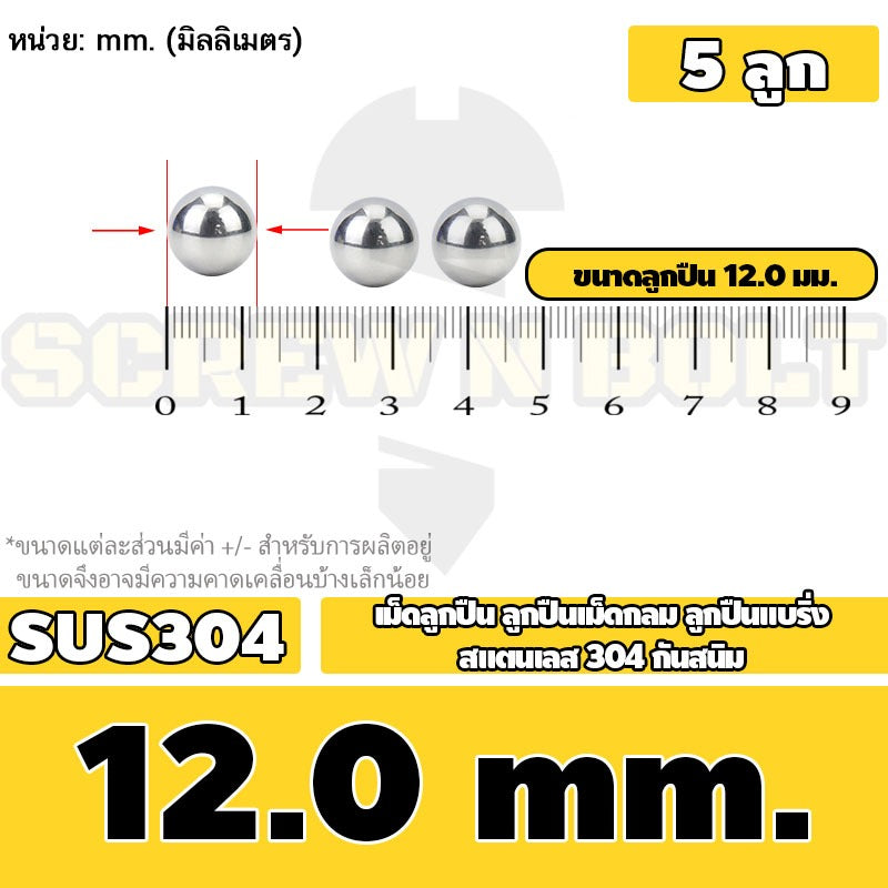 เม็ดลูกปืน ลูกปืนเม็ดกลม ลูกปืนแบริ่ง สแตนเลส 304 กันสนิม ไซส์: 11 - 28 mm. / Stainless Steel Ball Bearing SUS304