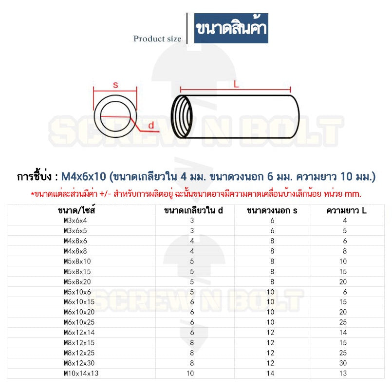 ข้อต่อสตัด ตัวเมีย แบบกลม ยาว สแตนเลส 304 เกลียวมิล หยาบ M10 M12 M14 M16 / Cylinder Coupling Nut SUS304