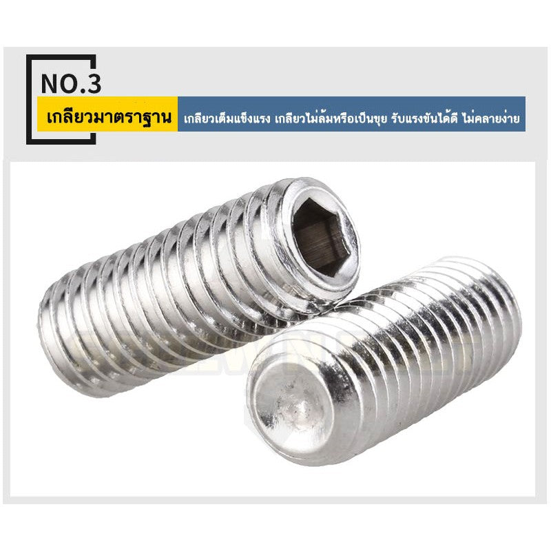 สกรู ตัวหนอน หกเหลี่ยม ปลายตัด สแตนเลส 304 เกลียวมิล หยาบ M10 / Hex Socket Set Screw w/ Cup Point M10