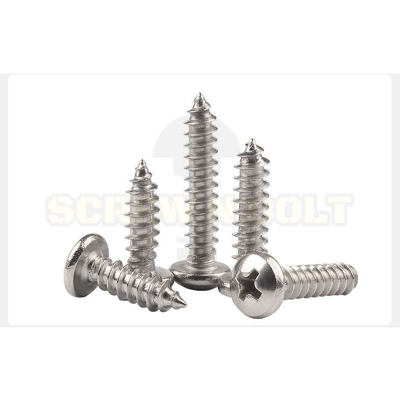 น็อต สกรู หัวกลม หัวแพน แฉก P+ สแตนเลส 304 เกลียวปล่อย ปลายแหลม #6 / Pan Head Phillip Tapping Screw SUS304 #6