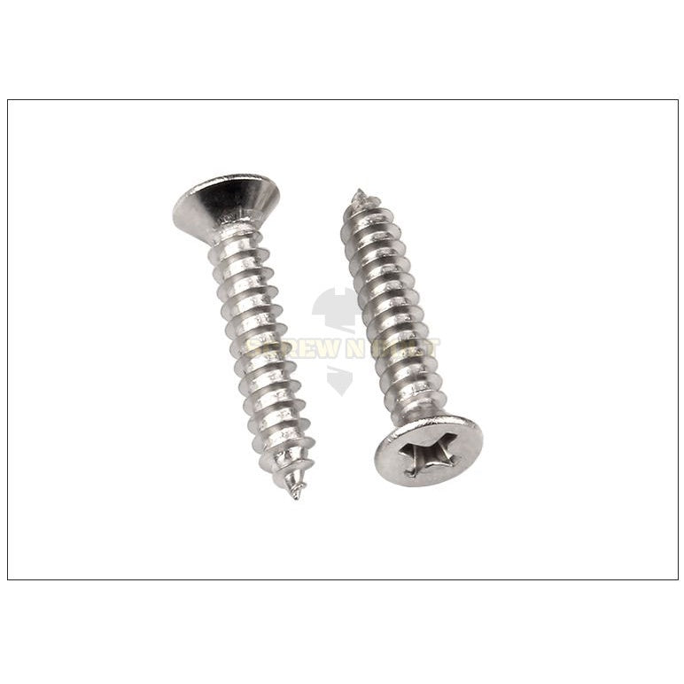 น็อต สกรู หัวเตเปอร์ หัวเรียบ แฉก F+ สแตนเลส 304 เกลียวปล่อย ปลายแหลม #4 / Flat Head Phillip Tapping Screw SUS304 #4