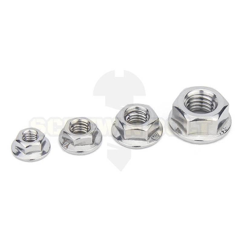 หัวน็อต ตัวเมีย ติดแหวน สแตนเลส 304 เกลียวมิล หยาบ M12 M14 M16 / Hexagon Flange Nut /w Serration SUS304 M12 M14 M16