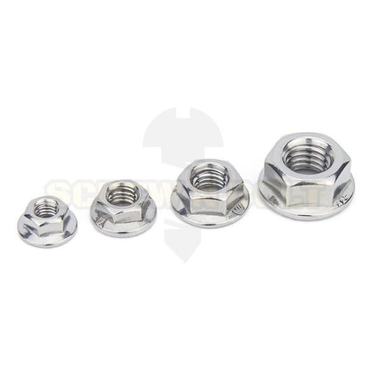 หัวน็อต ตัวเมีย ติดแหวน สแตนเลส 304 เกลียวมิล หยาบ M12 M14 M16 / Hexagon Flange Nut /w Serration SUS304 M12 M14 M16