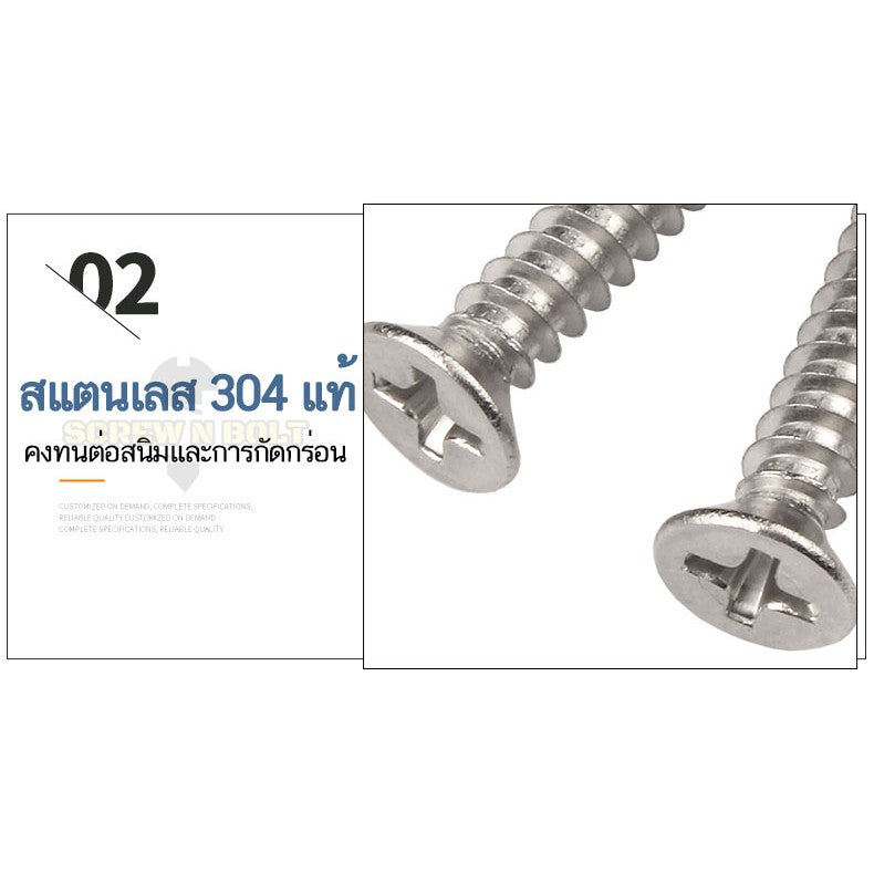 น็อต สกรู หัวเตเปอร์ แฉก F+ สแตนเลส 304 เกลียวปล่อย M6 / Flat Head Phillip Tapping Screw SUS304 M6