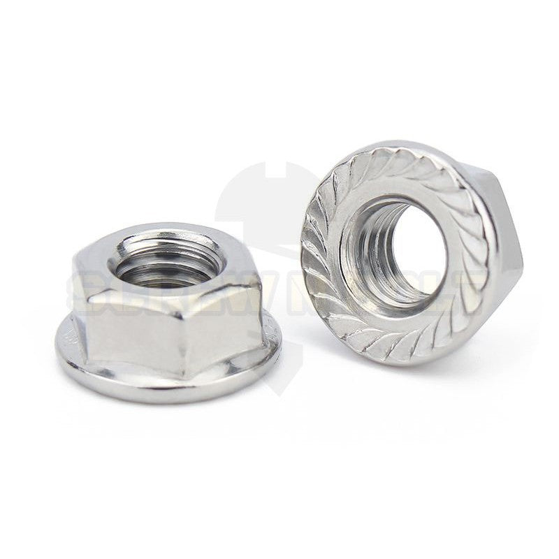 หัวน็อต ตัวเมีย ติดแหวน สแตนเลส 304 เกลียวมิล หยาบ M12 M14 M16 / Hexagon Flange Nut /w Serration SUS304 M12 M14 M16