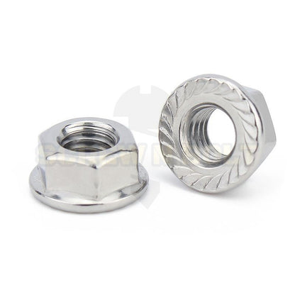 หัวน็อต ตัวเมีย ติดแหวน สแตนเลส 304 เกลียวมิล หยาบ M12 M14 M16 / Hexagon Flange Nut /w Serration SUS304 M12 M14 M16