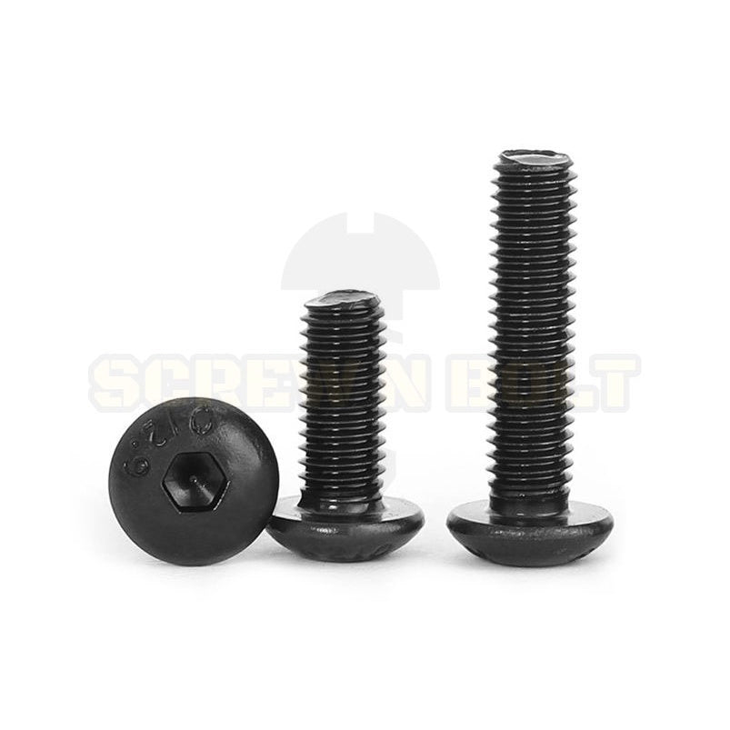 น็อต สกรู หัวจมกลม 6 เหลี่ยม เหล็กแข็ง 12.9 เกลียวมิล หยาบ M8 M10 M12 / Button Head Hex Socket Machine Screw Grade 12.9
