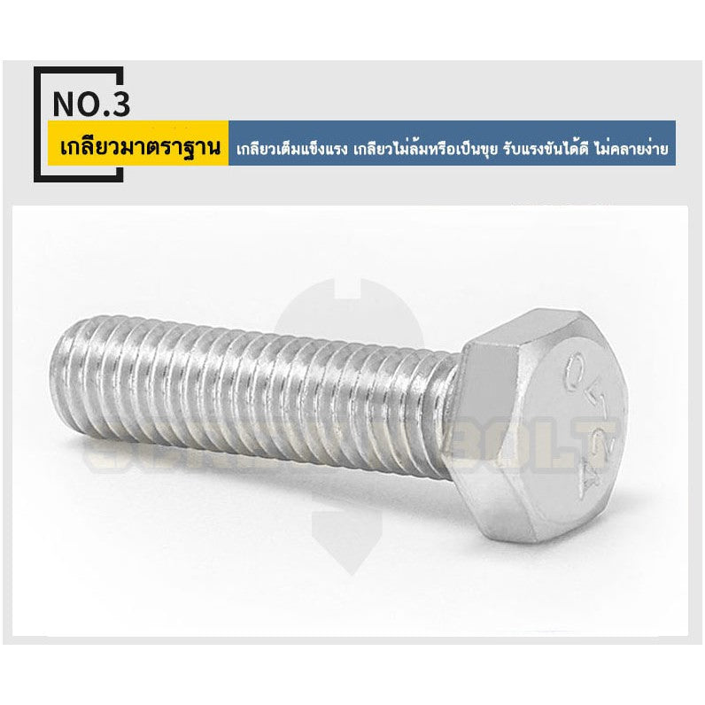 น็อต สกรู หัว 6 เหลี่ยม โบลท์ สแตนเลส 304 เกลียวมิล ตลอด หยาบ M6 / Hexagon Head Screw/Bolt Full Thread SUS304 M6