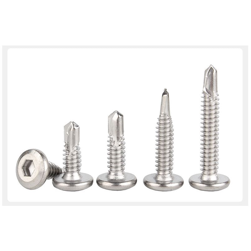น็อต สกรู หัวกลมแบน หกเหลี่ยม สแตนเลส 410 ปลายสว่าน #12 #14 / Round Flat Head Hex Socket Drilling Screw SUS410 #12 #14