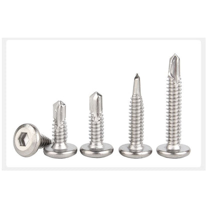 น็อต สกรู หัวกลมแบน หกเหลี่ยม สแตนเลส 410 ปลายสว่าน #12 #14 / Round Flat Head Hex Socket Drilling Screw SUS410 #12 #14