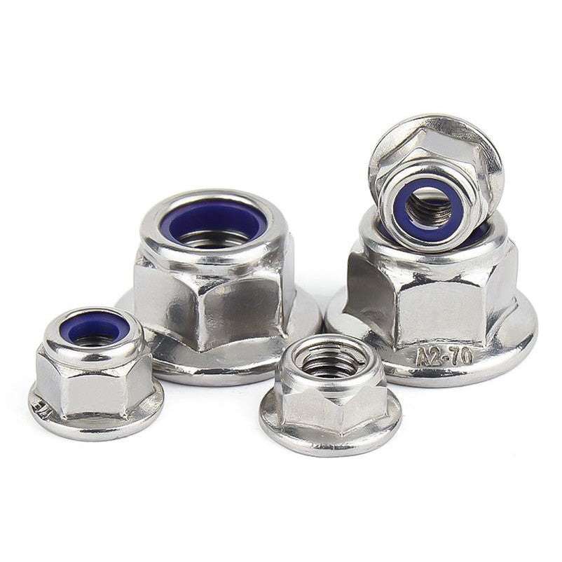 หัวน็อต ตัวเมีย ล็อค ไนลอน ติดแหวน สแตนเลส 304 เกลียวมิล หยาบ M8 M10 M12 / Flange Nylon Insert Lock Nut SUS M8 M10 M12