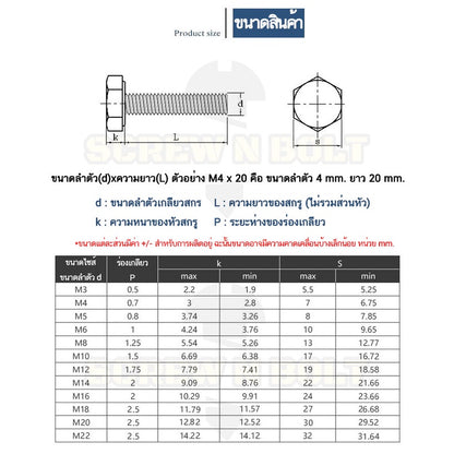 น็อต สกรู หัว หกเหลี่ยม โบลท์ เหล็กแข็ง 12.9 เกลียวมิล หยาบ M8 / Hexagon Head Screw/Bolt Metric Thread Grade 12.9