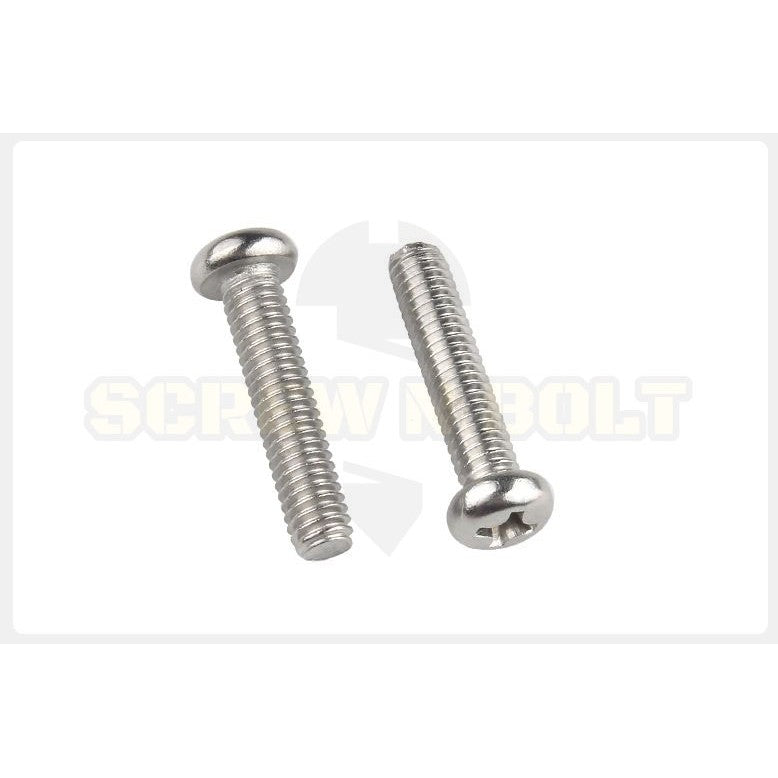 น็อต สกรู หัวกลม หัวแพน แฉก P+ สแตนเลส 304 เกลียวมิล หยาบ M10 / Pan Head Phillip Machine Screw SUS304 M10