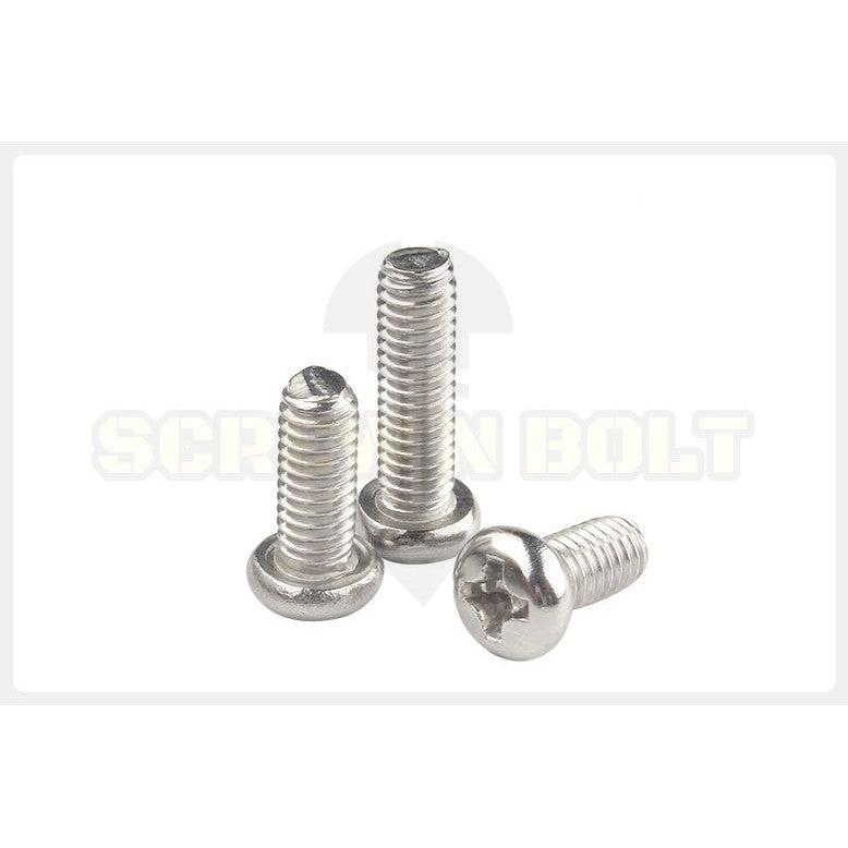 น็อต สกรู หัวกลม หัวแพน แฉก P+ สแตนเลส 304 เกลียวมิล หยาบ M3 / Pan Head Phillip Machine Screw SUS304 M3