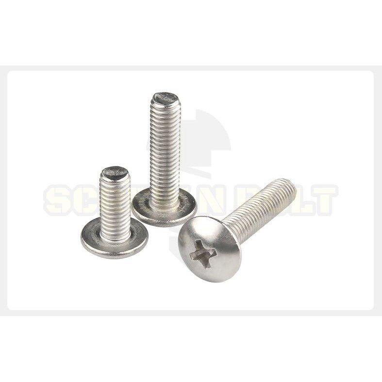 น็อต สกรู หัวร่ม หัวกระทะ แฉก T+ สแตนเลส 304 เกลียวมิล หยาบ M4 / Truss Head Phillip Machine Screw SUS304 M4