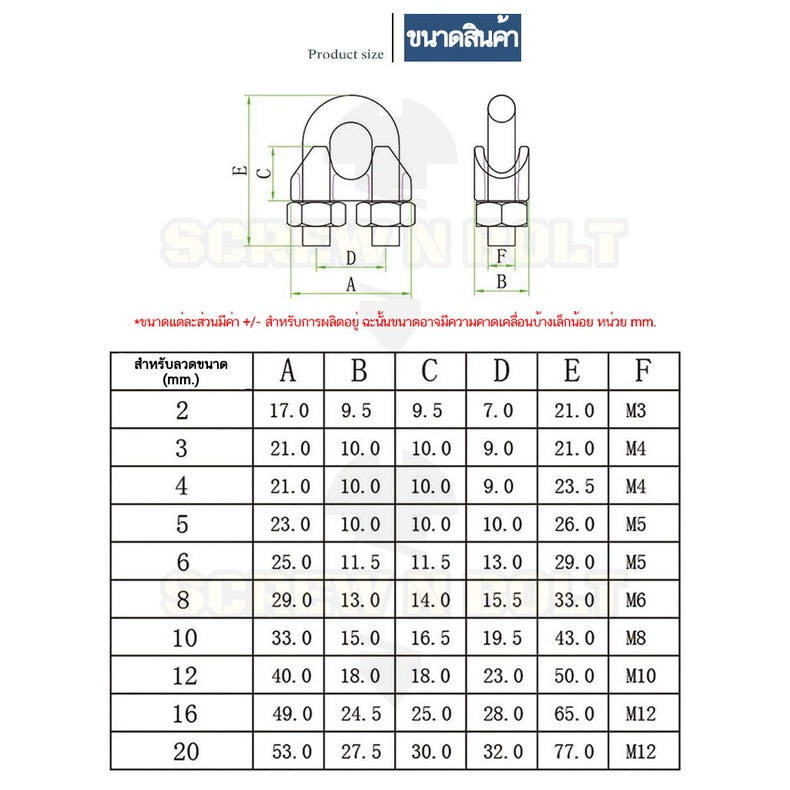 กิ๊ปจับลวดสลิง รัดสลิง ล็อคลวดสลิง สแตนเลส 304 - 2mm. 3mm.(5/16) 4mm.(5/32) 6mm.(1/4) / Wire Rope Chip, SUS304