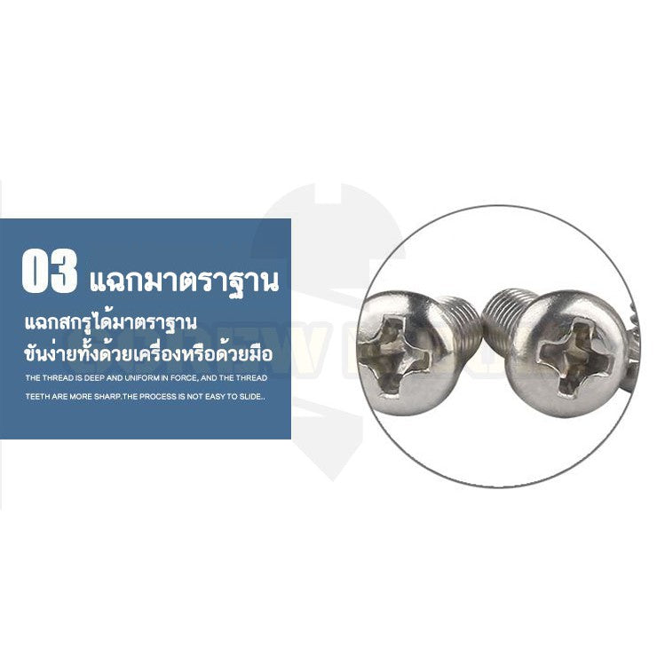 น็อต สกรู หัวกลม หัวแพน แฉก P+ สแตนเลส 304 เกลียวมิล หยาบ M10 / Pan Head Phillip Machine Screw SUS304 M10
