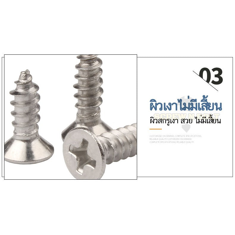 น็อต สกรู หัวเตเปอร์ แฉก F+ สแตนเลส 304 เกลียวปล่อย M5 / Flat Head Phillip Tapping Screw SUS304 M5