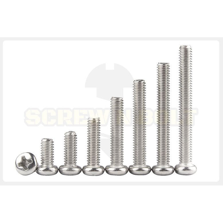 น็อต สกรู หัวกลม หัวแพน แฉก P+ สแตนเลส 304 เกลียวมิล หยาบ M2.5 / Pan Head Phillip Machine Screw SUS304 M2.5