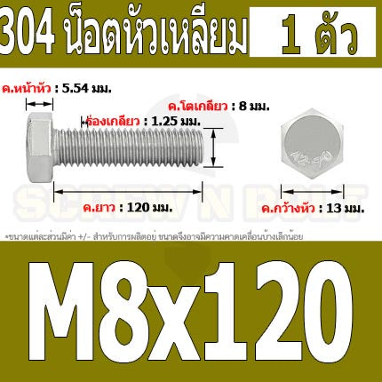 น็อต สกรู หัว 6 เหลี่ยม โบลท์ สแตนเลส 304 เกลียวมิล ตลอด หยาบ M18 / Hexagon Head Screw/Bolt Full Thread SUS304 M18
