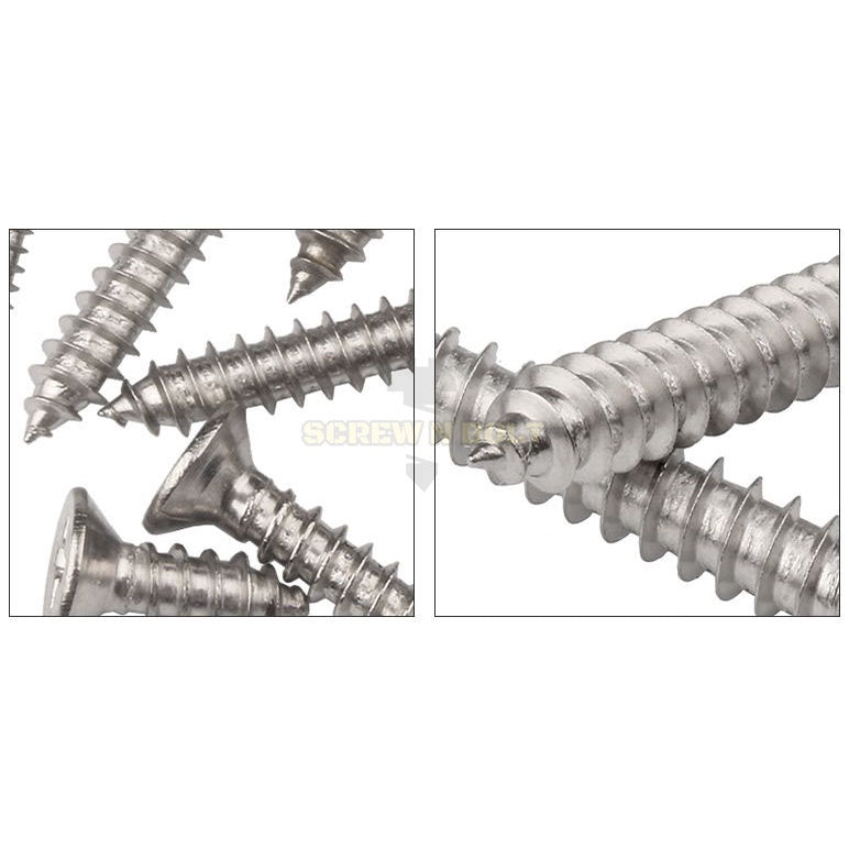 น็อต สกรู หัวเตเปอร์ หัวเรียบ แฉก F+ สแตนเลส 304 เกลียวปล่อย ปลายแหลม #4 / Flat Head Phillip Tapping Screw SUS304 #4