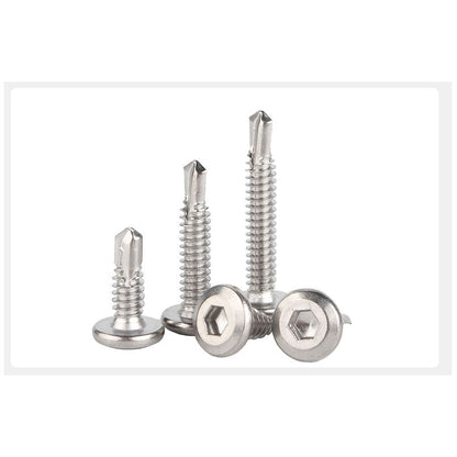 น็อต สกรู หัวกลมแบน หกเหลี่ยม สแตนเลส 410 ปลายสว่าน #12 #14 / Round Flat Head Hex Socket Drilling Screw SUS410 #12 #14