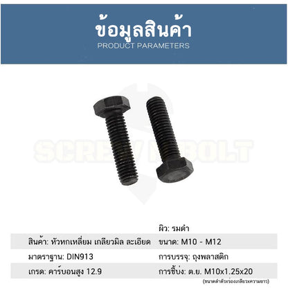 น็อต สกรู หัว หกเหลี่ยม โบลท์ เหล็กแข็ง 12.9 เกลียวมิล "ละเอียด" M10 / Hexagon Head Screw/Bolt Fine Thread Grade 12.9