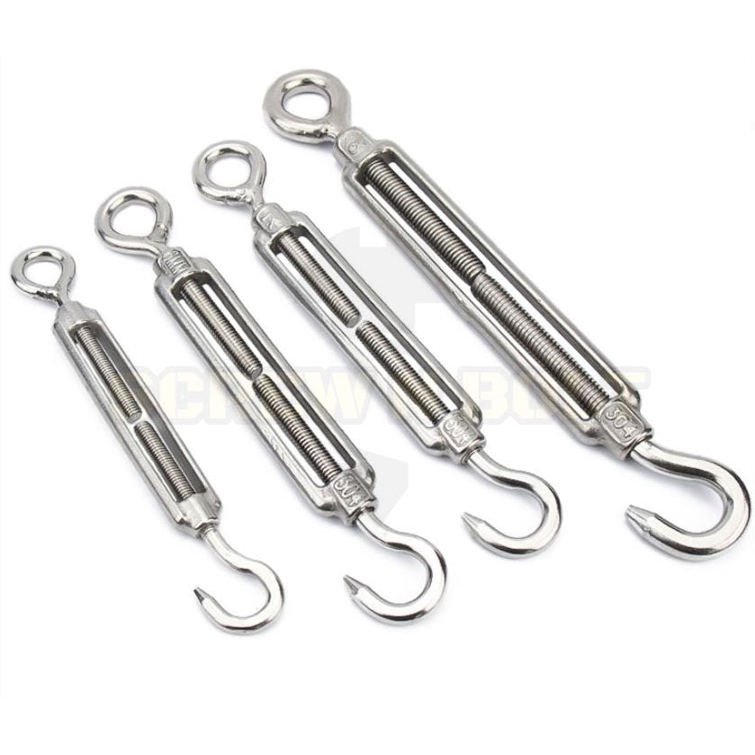 เกลียวเร่ง ยึด-ปรับระดับ สลิง โซ่ แบบ ตะขอ-ห่วง สแตนเลส 304 - 3/8 1/2 9/16 5/8 / Turnbuckle Hook-Eye, SUS304