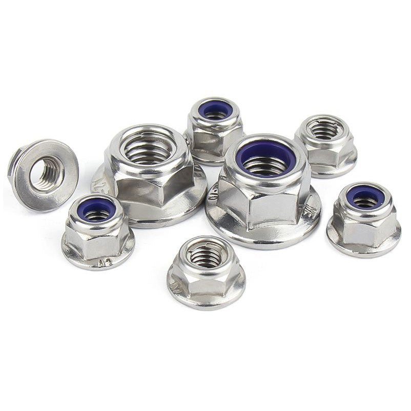 หัวน็อต ตัวเมีย ล็อค ไนลอน ติดแหวน สแตนเลส 304 เกลียวมิล หยาบ M3 M4 M5 M6 / Flange Nylon Insert Lock Nut SUS M3 M4 M5 M6
