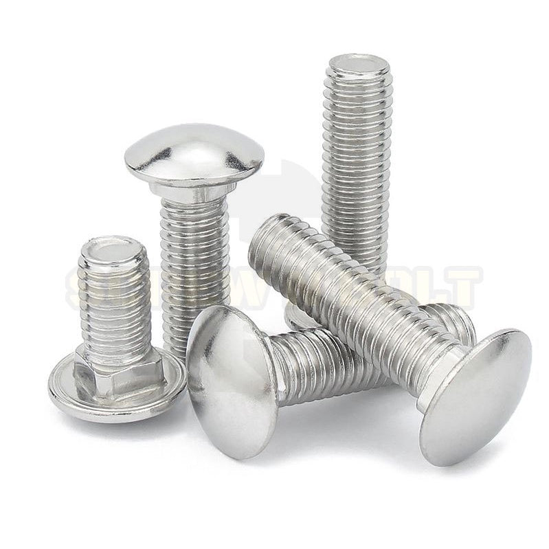 สกรู น็อต หัวกลม คอเหลี่ยม สแตนเลส 304 เกลียวมิล หยาบ M4 M5 M6 / Cup Head Square Neck Bolt, SUS304