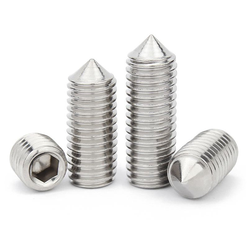 สกรู ตัวหนอน หกเหลี่ยม ปลายแหลม สแตนเลส 304 เกลียวมิล หยาบ M5 M6 M8 / Hex Socket Set Screw w/ Cone Point SUS304 M5 M6 M8