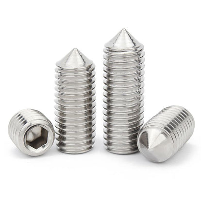 สกรู ตัวหนอน หกเหลี่ยม ปลายแหลม สแตนเลส 304 เกลียวมิล หยาบ M5 M6 M8 / Hex Socket Set Screw w/ Cone Point SUS304 M5 M6 M8