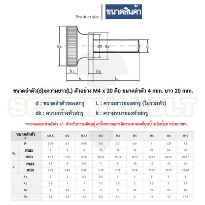 สกรู น็อต ลูกบิด มือจับ มีคอ สแตนเลส 304 เกลียวมิล M8 M10 / Knurled Thumb Screw, SUS304