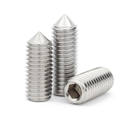 สกรู ตัวหนอน หกเหลี่ยม ปลายแหลม สแตนเลส 304 เกลียวมิล หยาบ M5 M6 M8 / Hex Socket Set Screw w/ Cone Point SUS304 M5 M6 M8