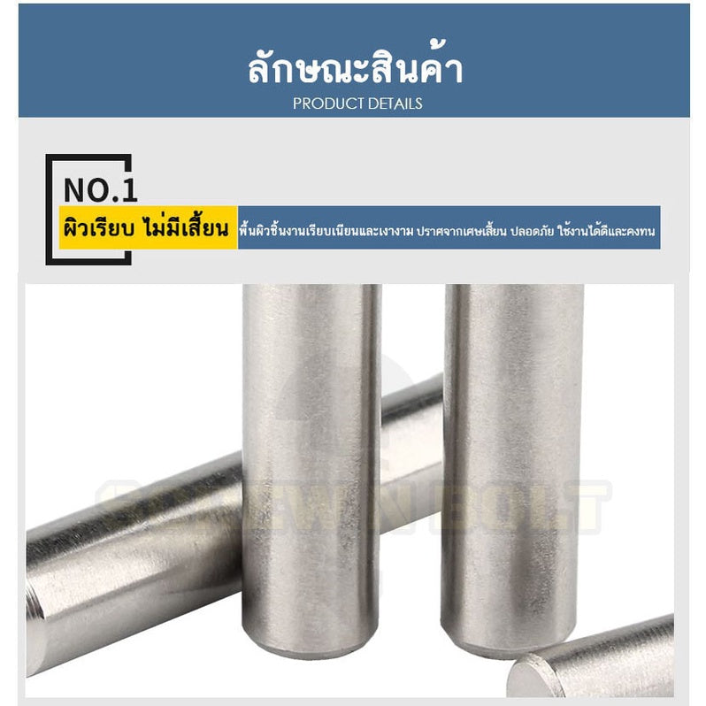 หมุดพิน ปิ๊น สลัก แกนเดือย สแตนเลส 304 กลม dia. 12 mm. / Solid Parallel / Dowel Pins SUS304 dia. 12 mm.