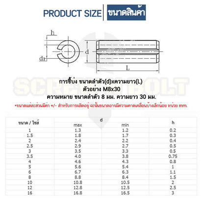 ปิ๊น ตะกุด ตะกรุด ผ่า สแตนเลส 304 ปิ้นหลอด M1.5 M2 M2.5 / Slotted Spring  Pins SUS304 M1.5 M2 M2.5