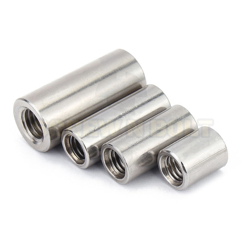 ข้อต่อสตัด ตัวเมีย แบบกลม ยาว สแตนเลส 304 เกลียวมิล หยาบ M10 M12 M14 M16 / Cylinder Coupling Nut SUS304