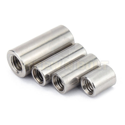 ข้อต่อสตัด ตัวเมีย แบบกลม ยาว สแตนเลส 304 เกลียวมิล หยาบ M10 M12 M14 M16 / Cylinder Coupling Nut SUS304